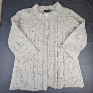 Karen Scott 3 top button tan with multicolored spreckles knit cardigan. Size M